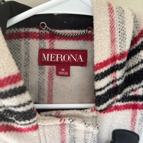 Merona Women's Medium Toggle Duffle Coat Wool Blend Plaid Preppy - Picture 2 of 9